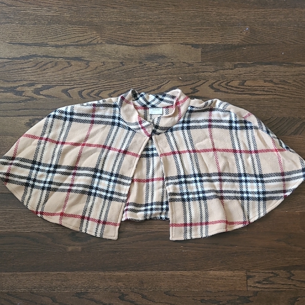 Lord & Taylor Plaid Poncho - Tan, Black, Red